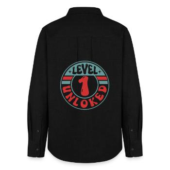 Level 1 Unlocked – Cooles Gamer Design - Frauen Oxford Hemd - Schwarz - Hinten - AI Model Female 172 light (172cm)