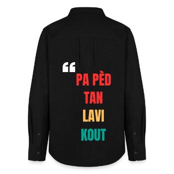 Creole T-shirt "Pa pèd tan lavi kout" - Women's Oxford Shirt - black - Back - AI Model Female 172 light (172cm)