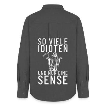 Tellement d’idiots et un seul faucheur - Chemise Oxford Femme - charbon - Dos - AI Model Female 172 light (172cm)