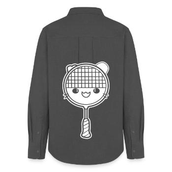 Badminton racket comic style - Women's Oxford Shirt - anthracite - Back - AI Model Female 172 light (172cm)