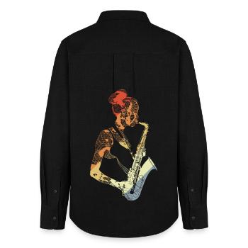 Saxophonist Drawing Vintage - Women's Oxford Shirt - black - Back - AI Model Female 172 light (172cm)