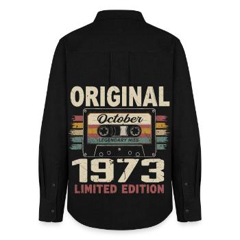 Born in October 1973 | Vintage Gift October 1973 - Women's Oxford Shirt - black - Back - AI Model Female 172 light (172cm)
