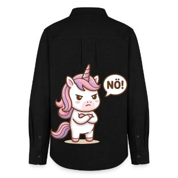 Cute Unicorn Nope Funny Saying - Women's Oxford Shirt - black - Back - AI Model Female 172 light (172cm)