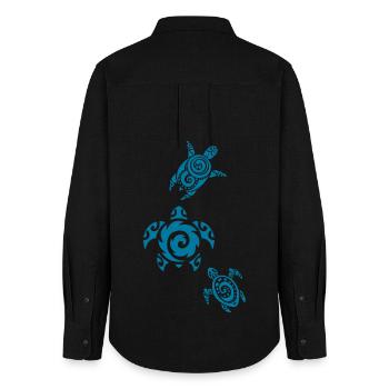 Drei blaue Meeresschildkröten - Frauen Oxford Hemd - Schwarz - Hinten - AI Model Female 172 light (172cm)