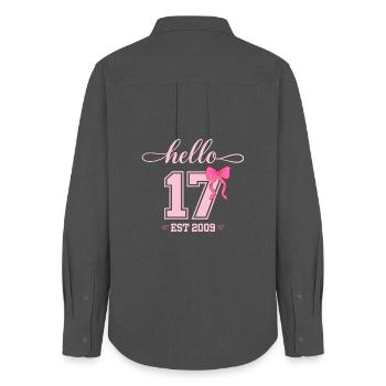 Bonjour 17 Est 2009 Girl Birthday Design - Chemise Oxford Femme - charbon - Dos - AI Model Female 172 light (172cm)