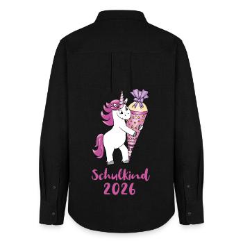 Einhorn mit Zuckertüte Einschulung Schulkind 2026 - Frauen Oxford Hemd - Schwarz - Hinten - AI Model Female 172 light (172cm)