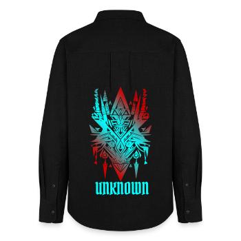 UNKNOWN Cyber Sigilism Tattoo - Y2K Futurist Triba - Frauen Oxford Hemd - Schwarz - Hinten - AI Model Female 172 light (172cm)