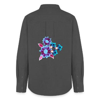 Hypnotische Blumen - Neonblumen - Frauen Oxford Hemd - Anthrazit - Hinten - AI Model Female 172 light (172cm)