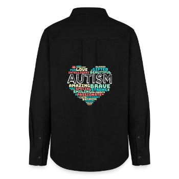 Heart Puzzle Autism Shirt - Women's Oxford Shirt - black - Back - AI Model Female 172 light (172cm)
