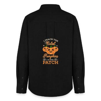 Halloween Englisch Lehrer Kürbis - Frauen Oxford Hemd - Schwarz - Hinten - AI Model Female 172 light (172cm)