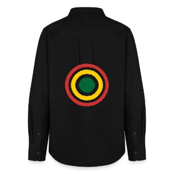 Abstrakter konzentrischer Reggae Kreis-Design - Frauen Oxford Hemd - Schwarz - Hinten - AI Model Female 172 light (172cm)