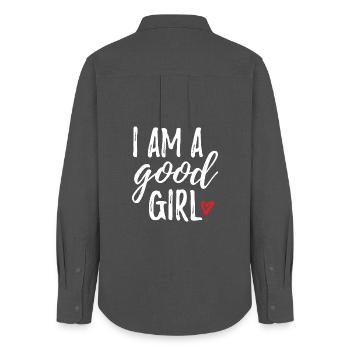 I Am A Good Girl - Frauen Oxford Hemd - Anthrazit - Hinten - AI Model Female 172 light (172cm)