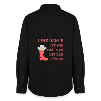 Motto: Line Dance ist wie Träumen mit den Füßen - Frauen Oxford Hemd - Schwarz - Hinten - AI Model Female 172 light (172cm)