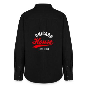 Vintage Chicago House est. 1984 Rave House Party - Frauen Oxford Hemd - Schwarz - Hinten - AI Model Female 172 light (172cm)