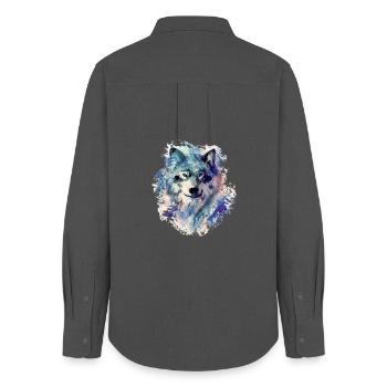 Wolf im Norden - Frauen Oxford Hemd - Anthrazit - Hinten - AI Model Female 172 light (172cm)