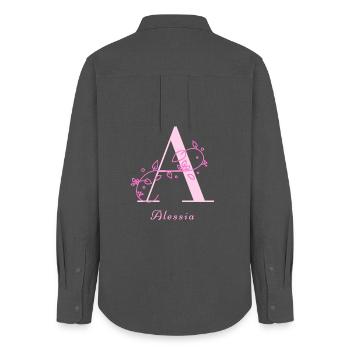 ALESSIA Namensshirt Blumen Buchstabe Damen - Frauen Oxford Hemd - Anthrazit - Hinten - AI Model Female 172 light (172cm)