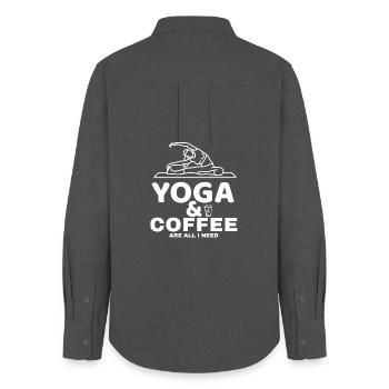 Yoga Und Kaffee Ist alles was Ich brauche - Frauen Oxford Hemd - Anthrazit - Hinten - AI Model Female 172 light (172cm)