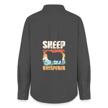 Sheep Whisperer moutons murmure cadeau mouton - Chemise Oxford Femme - charbon - Dos - AI Model Female 172 light (172cm)