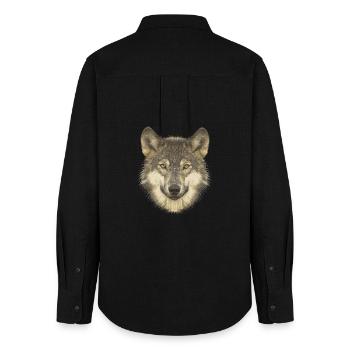 Naturfan shirts, Wolfkopf, beliebte Tierdesigns - Frauen Oxford Hemd - Schwarz - Hinten - AI Model Female 172 light (172cm)