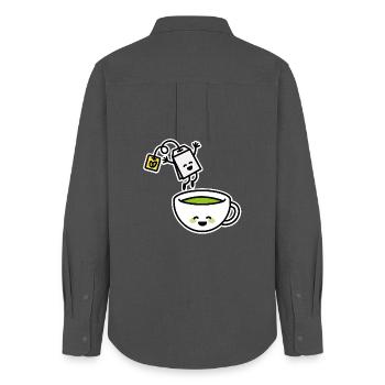Funny Matcha Green Tea Kawaii Cartoon Teacup - Women's Oxford Shirt - anthracite - Back - AI Model Female 172 light (172cm)