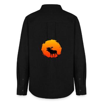 Elch Sonnenuntergang Wildnis Natur Tier Wald - Frauen Oxford Hemd - Schwarz - Hinten - AI Model Female 172 light (172cm)