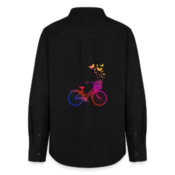 Damenrad, Fahrrad Schmetterlinge - Frauen Oxford Hemd - Schwarz - Hinten - AI Model Female 172 light (172cm)