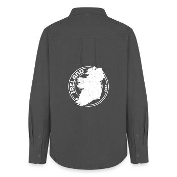 Ireland | Irish Map | Island Outline Stamp Design - Women's Oxford Shirt - anthracite - Back - AI Model Female 172 light (172cm)