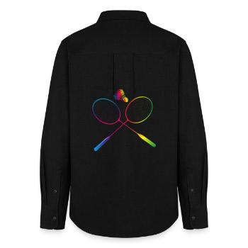 colorful badminton badminton with badminton racket - Women's Oxford Shirt - black - Back - AI Model Female 172 light (172cm)