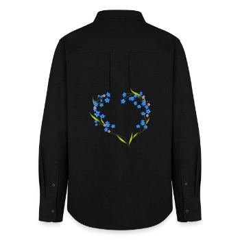 delicate forget-me-not frame in heart shape - Women's Oxford Shirt - black - Back - AI Model Female 172 light (172cm)