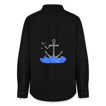 seefahrt design, Wellenmuster, coole Seefaht - Frauen Oxford Hemd - Schwarz - Hinten - AI Model Female 172 light (172cm)