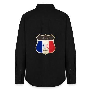 Lille Frankreich Wappen Flaggen Design - Frauen Oxford Hemd - Schwarz - Hinten - AI Model Female 172 light (172cm)