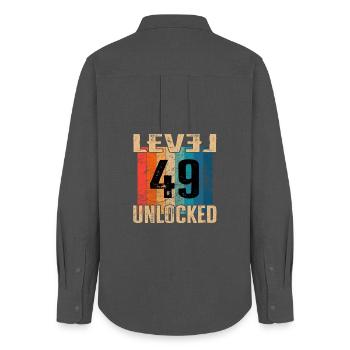 Birthday Happy Birthday Level Unlocked 49 years - Women's Oxford Shirt - anthracite - Back - AI Model Female 172 light (172cm)