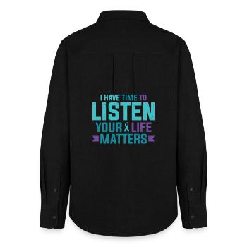 Purple Teal Ribbon I have time to listen - Women's Oxford Shirt - black - Back - AI Model Female 172 light (172cm)