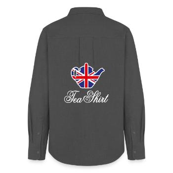 Tea Shirt Union Jack Flagge Tee Wortspiel Britisch - Frauen Oxford Hemd - Anthrazit - Hinten - AI Model Female 172 light (172cm)