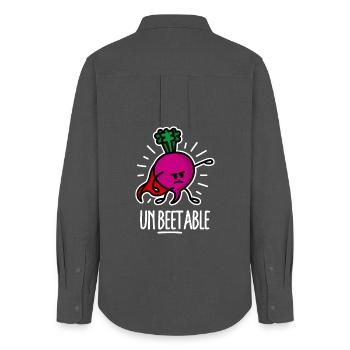 Lustig Rüben Rote Bete Superheld Wortspiel Cartoon - Frauen Oxford Hemd - Anthrazit - Hinten - AI Model Female 172 light (172cm)