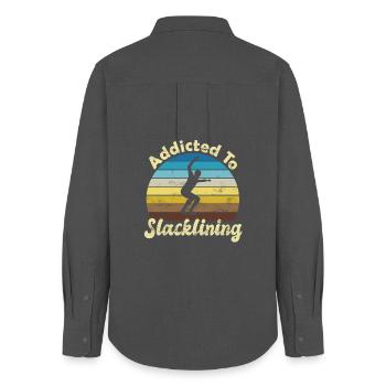 Slackline Slacken Slacklining - Frauen Oxford Hemd - Anthrazit - Hinten - AI Model Female 172 light (172cm)