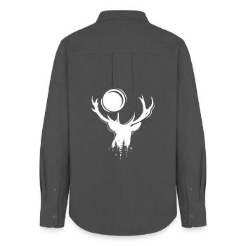 Symbole de l’orignal Moon Deer Evening Forest Icon Graphic - Chemise Oxford Femme - charbon - Dos - AI Model Female 172 light (172cm)