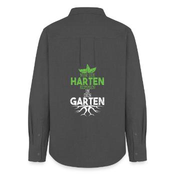 Garten Sprüche Nur die Harten kommen in den Garten - Frauen Oxford Hemd - Anthrazit - Hinten - AI Model Female 172 light (172cm)