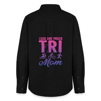 Triathlète Tri Mom bruyante et fière - Chemise Oxford Femme - noir - Dos - AI Model Female 172 light (172cm)