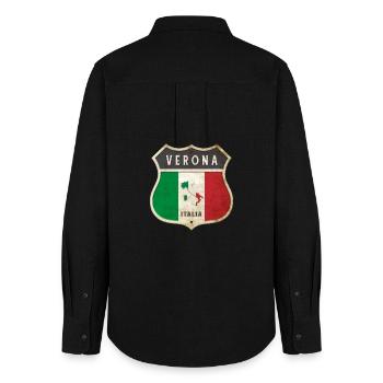 Vérone Italie Armoiries Drapeaux Design - Chemise Oxford Femme - noir - Dos - AI Model Female 172 light (172cm)
