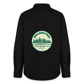 Philadelphia Skyline Vintage Badge - Women's Oxford Shirt - black - Back - AI Model Female 172 light (172cm)