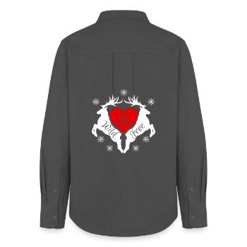 Wild Free - Heart and Stag - Winter Theme - Frauen Oxford Hemd - Anthrazit - Hinten - AI Model Female 172 light (172cm)