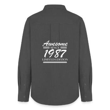 1987 - Jahrgang 1987 - Frauen Oxford Hemd - Anthrazit - Hinten - AI Model Female 172 light (172cm)