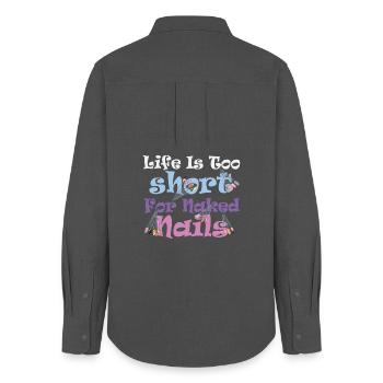 La vie est trop courte pour la technologie des ongles nue - Chemise Oxford Femme - charbon - Dos - AI Model Female 172 light (172cm)
