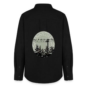 Oiseaux sur une ligne électrique au-dessus d’arbres illuminés - Chemise Oxford Femme - noir - Dos - AI Model Female 172 light (172cm)
