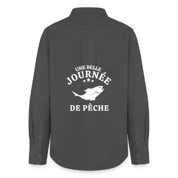 pêche, pêcheur, canne à pêche - Chemise Oxford Femme - charbon - Dos - AI Model Female 172 light (172cm)