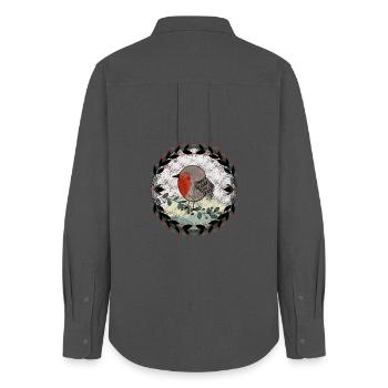 Rotkehlchen Illustration - Frauen Oxford Hemd - Anthrazit - Hinten - AI Model Female 172 light (172cm)