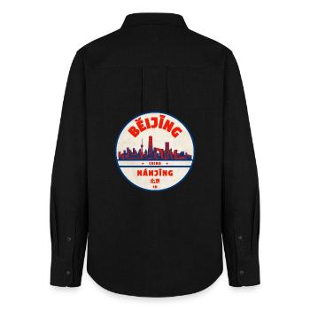 Rond vintage Pékin Nankin Skyline - Chemise Oxford Femme - noir - Dos - AI Model Female 172 light (172cm)