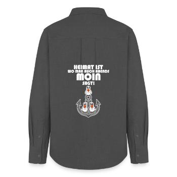 Nordsee Plattdeutsch Spruch Moin Möwe Anker - Frauen Oxford Hemd - Anthrazit - Hinten - AI Model Female 172 light (172cm)