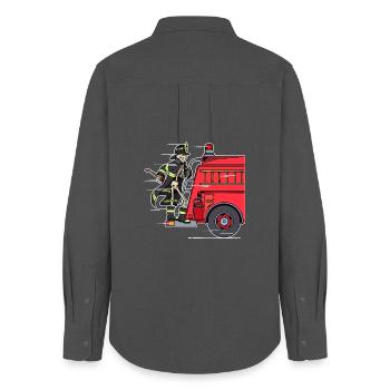 Feuerwehrmann Brandschutz Retter Feuerwehrauto - Frauen Oxford Hemd - Anthrazit - Hinten - AI Model Female 172 light (172cm)